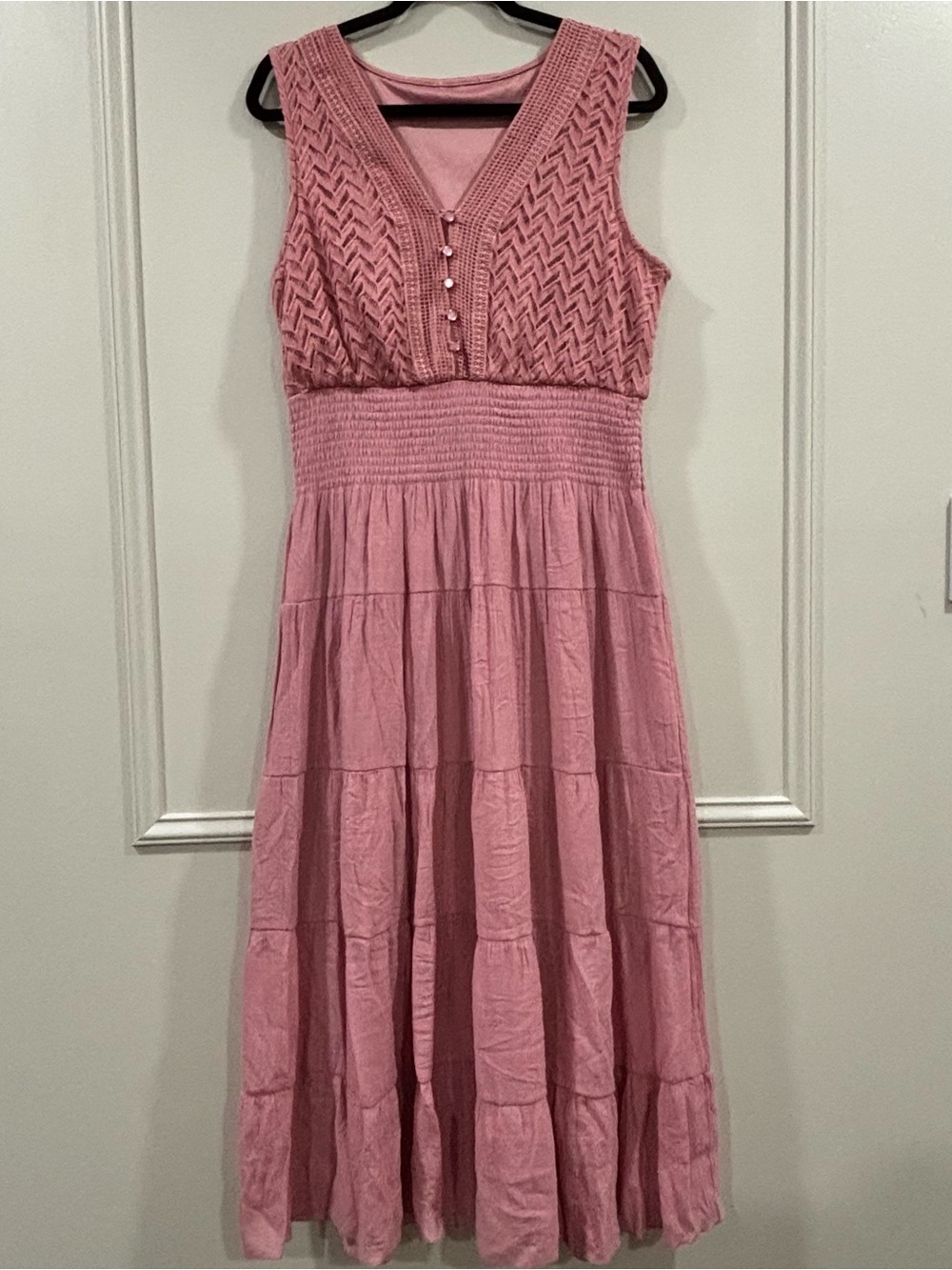 Dusty Rose Crochet Lace Tiered Maxi Dress Estimated XL